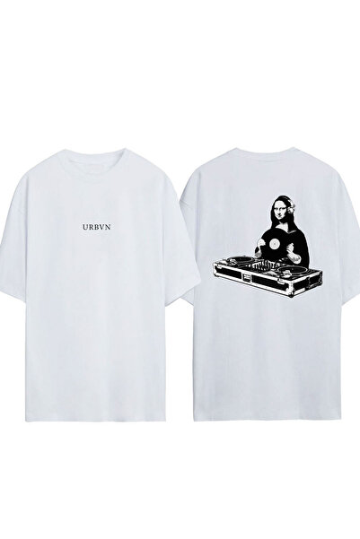 urbvn Dj Monalisa Design Printed White Oversized T-Shirt
