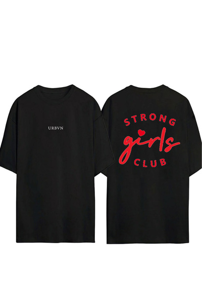 urbvn Tricou oversize negru cu imprimeu Strong Girls Design