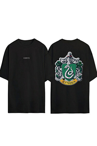 urbvn تي شيرت سليذرين ديزاين مطبوع أسود قصة فضفاضة