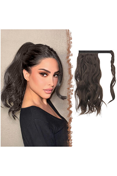 OEM Extensie coadă de cal FESHFEN, păr sintetic ondulat, 35 cm, rezistent la căldură, maro închis