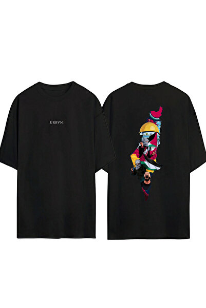 urbvn Palestine Design Printed Black Oversized t Shirt