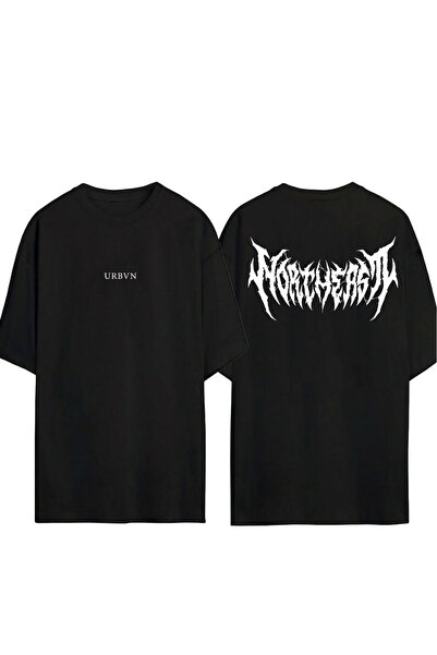 urbvn Tricou negru supradimensionat cu imprimeu în stil gotic