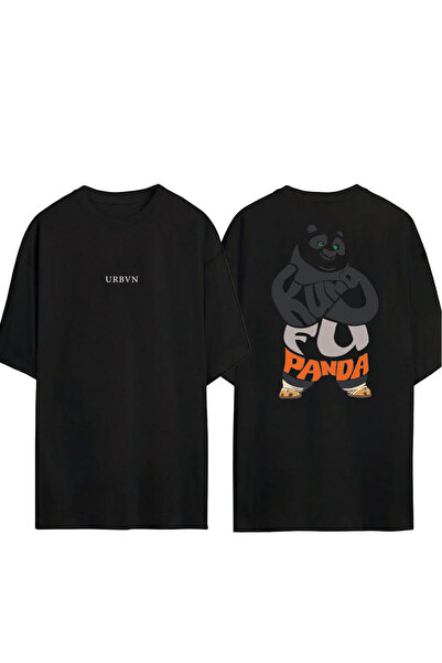urbvn تي شيرت كونغ فو باندا ديزاين مطبوع أسود قصة فضفاضة