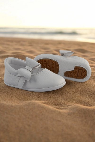 Cevoclub kids Genuine Leather Ballet Orthopedic Ilkadım Baby Shoes White Cv-475