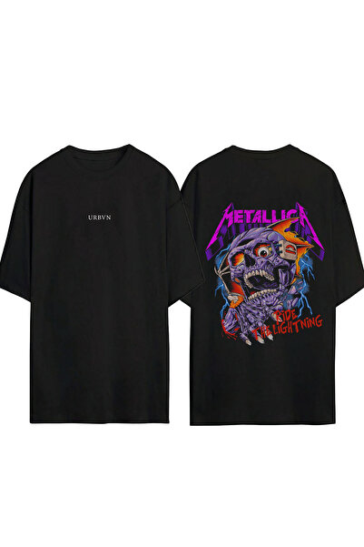 urbvn تي شيرت ميتاليكا رايد ديزاين مطبوع أسود قصة فضفاضة