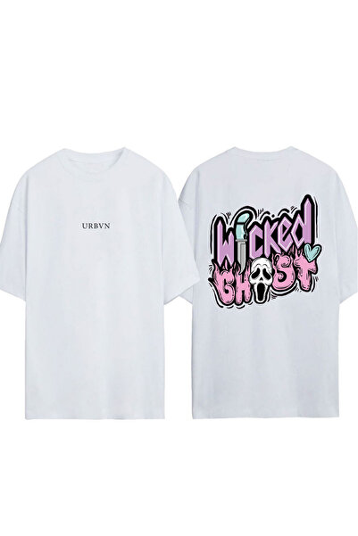 urbvn Μπλουζάκι με στάμπα Kicked Ghost Design σε λευκό χρώμα και oversized γρ...