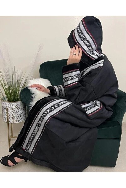 Abaya-AB فروة شتوية بتصميم سدو عربي أسود
