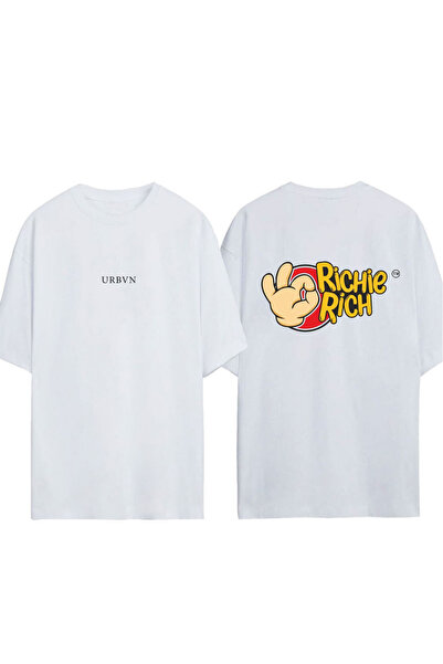 urbvn Richie Rich Design Printed White Oversized T-Shirt
