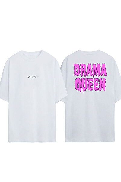 urbvn تي شيرت دراما كوين ديزاين مطبوع أبيض قصة فضفاضة