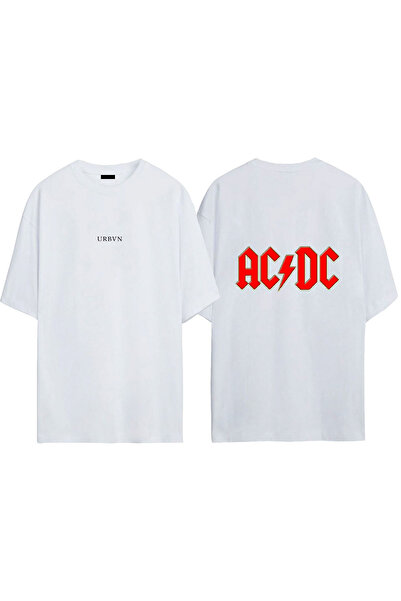 urbvn Μπλουζάκι ACDC με στάμπα σε λευκό χρώμα, oversized
