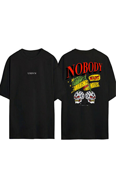 urbvn Μπλουζάκι Nobody Design με στάμπα, μαύρο, oversized