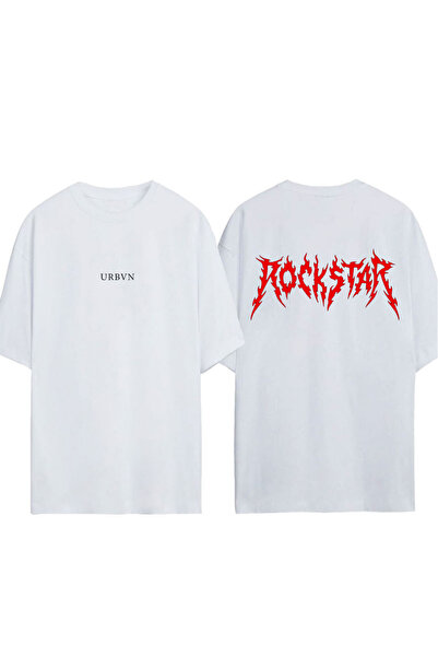 urbvn تي شيرت روك ستار ديزاين مطبوع أبيض قصة فضفاضة