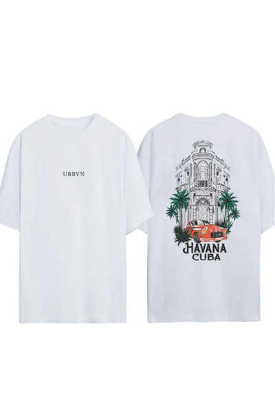 urbvn تي شيرت هافانا كوبا ديزاين مطبوع أبيض قصة فضفاضة