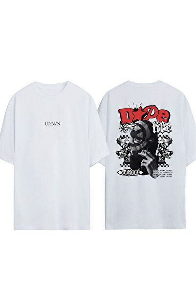 urbvn تي شيرت أبيض كبير الحجم مطبوع بتصميم دوب