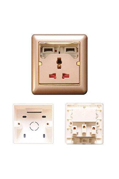 PEACE SIVA ÜSTÜ PRİZ ÇİFT USBLİ TELEFON ŞARJLI 5V 2A GOLD