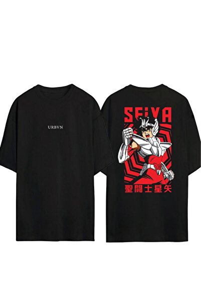 urbvn تي شيرت سيفا ديزاين مطبوع أسود قصة فضفاضة