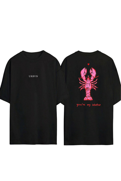 urbvn My Lobster Design Printed Black Oversized t Shirt