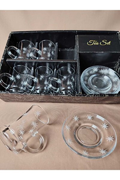 AR Tea cups set of 12 pieces with engraved pattern on glass 628T