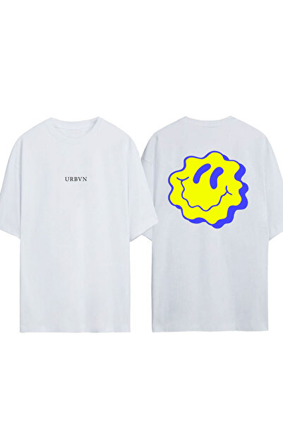 urbvn Tricou supradimensionat alb cu imprimeu Acid Smile Design