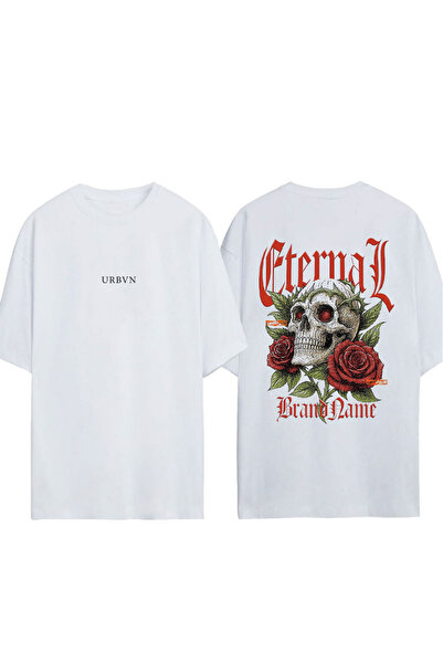 urbvn Tricou supradimensionat alb cu imprimeu Eternal Design
