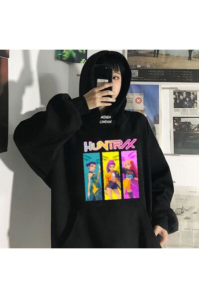 Minga London سويت شيرت يونيسكس هونتركس ستايل ملون مطبوع أسود قصة فضفاضة