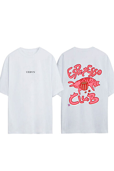urbvn تي شيرت إسبريسو كلوب ديزاين مطبوع أبيض قصة فضفاضة