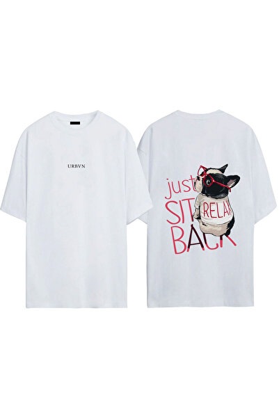 urbvn تي شيرت ريلاكس فرينش ديزاين مطبوع أبيض قصة فضفاضة