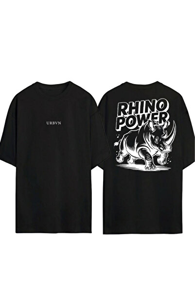 urbvn تي شيرت راينو ديزاين مطبوع أسود قصة فضفاضة
