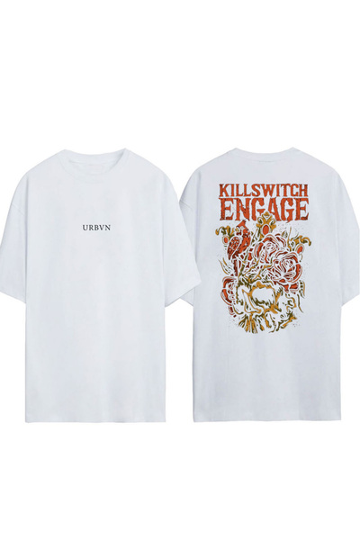 urbvn تي شيرت كيل سويتش ديزاين مطبوع أبيض قصة فضفاضة
