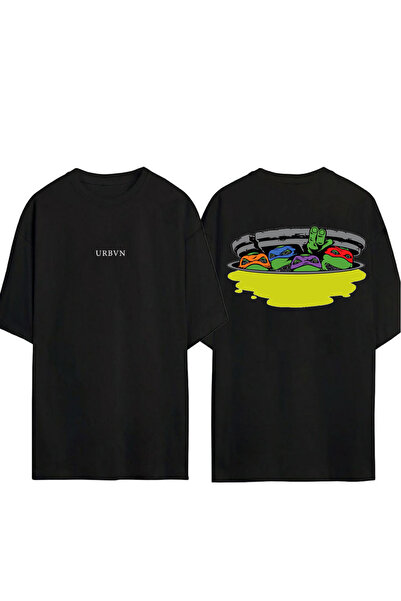 urbvn تي شيرت تيرتلز 2 تصميم مطبوع أسود قصة فضفاضة