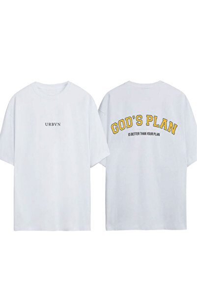 urbvn GodsPlan Design T-shirt sa štampanim dizajnom, bela, veće veličine
