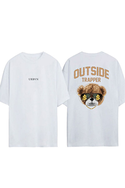 urbvn Trapper Design Printed White Oversized T-Shirt