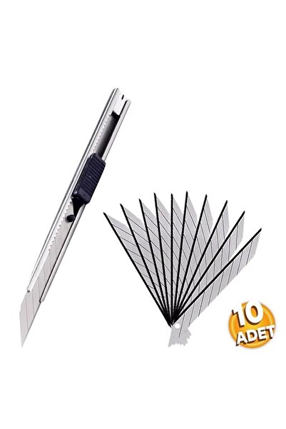 MUBX 1 Adet İnce Metal Gövdeli Maket Bıçağı Cep Tipi Mini İnce Falçata 10LU Yedek Uçlu Set