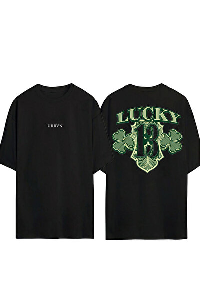 urbvn Μπλουζάκι Lucky 13 με στάμπα σε μαύρο χρώμα και oversized γραμμή