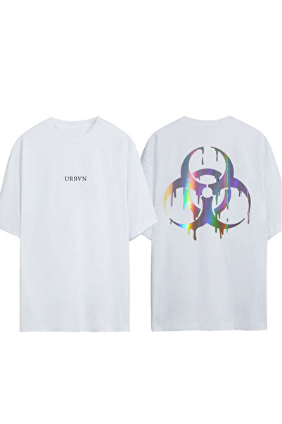 urbvn تي شيرت راديشن ديزاين مطبوع أبيض قصة فضفاضة