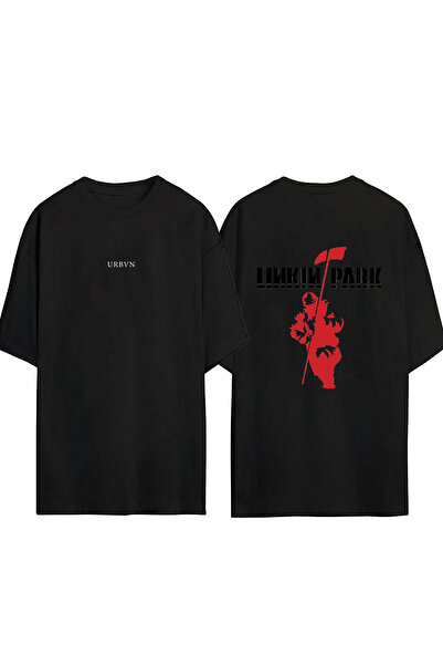 urbvn تي شيرت لينكين بارك ديزاين مطبوع أسود قصة فضفاضة