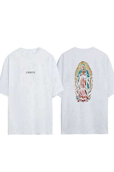 urbvn تي شيرت سانتس ديزاين مطبوع أبيض قصة فضفاضة