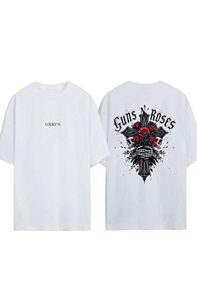 urbvn Guns Guns Design Printed White Oversized T-Shirt