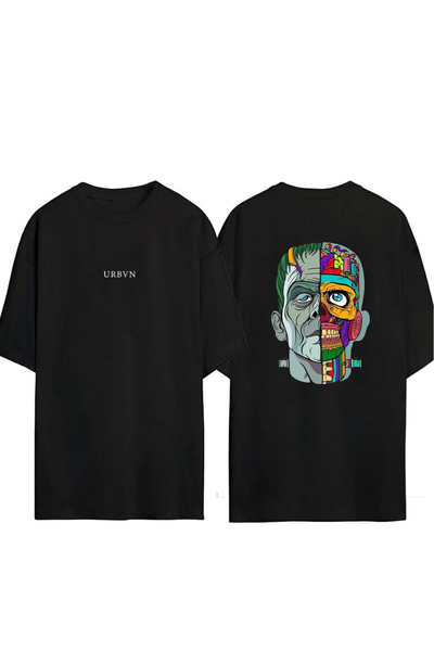 urbvn تي شيرت فرينك ديزاين مطبوع أسود قصة فضفاضة