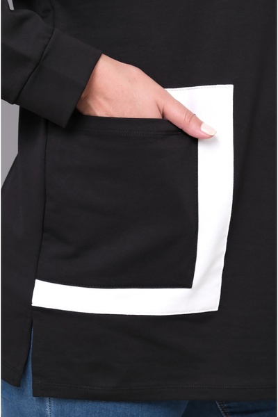 Şans Women's Plus Size Black-White, Pocket Detailed Sweatshirt 65N39231