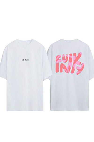 urbvn تي شيرت فانكي ديزاين مطبوع أبيض قصة فضفاضة