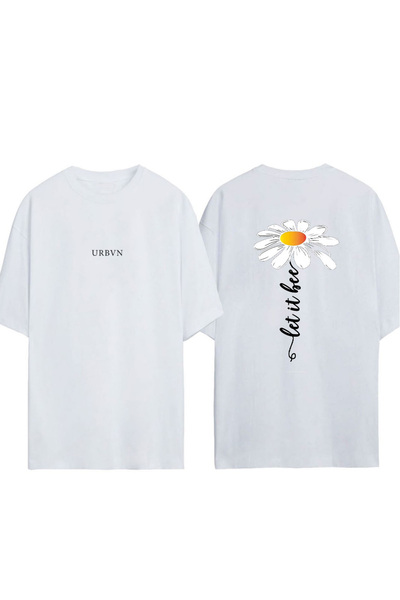 urbvn Let It Her Design Printed White Oversized T-Shirt