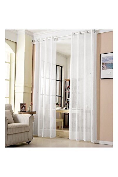 WOLTU Sheer curtain, linen look, 2 pcs, 140x225 cm, white