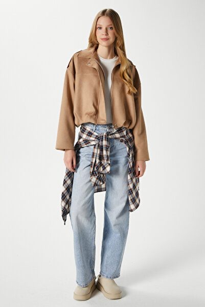 Ritnice Women's Rodney Suede Effect Tan Bomber Jacket