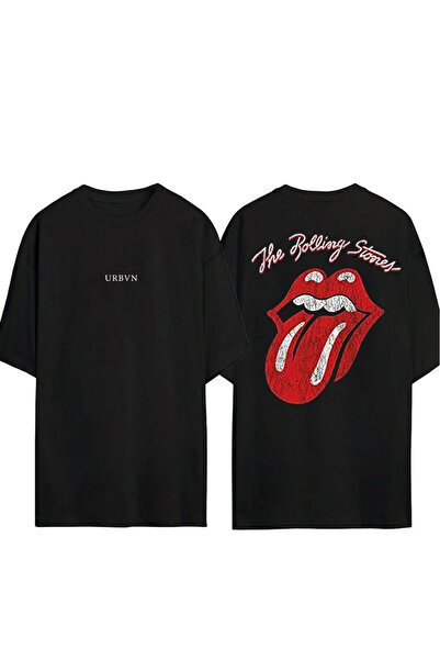 urbvn تي شيرت ستونز 1 تصميم مطبوع أسود قصة فضفاضة