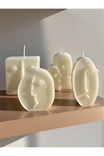 LUMİNARY CANDLE Lavanta Kokulu Soyut Yüz Figürlü Dekoratif Mum Seti 4’lü – El...
