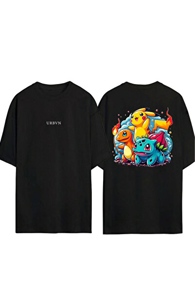 urbvn تي شيرت بتصميم بوك فريندز مطبوع أسود قصة فضفاضة