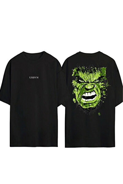 urbvn تي شيرت هالك ديزاين مطبوع أسود قصة فضفاضة