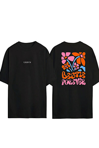 urbvn Bestie Forever Design Printed Black Oversized t Shirt