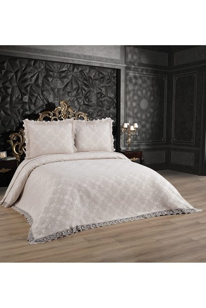 Lady London Aden Şönil Buklet Dantelli 3 Parça Yatak Örtüsü Çift Kişilik - Kr...